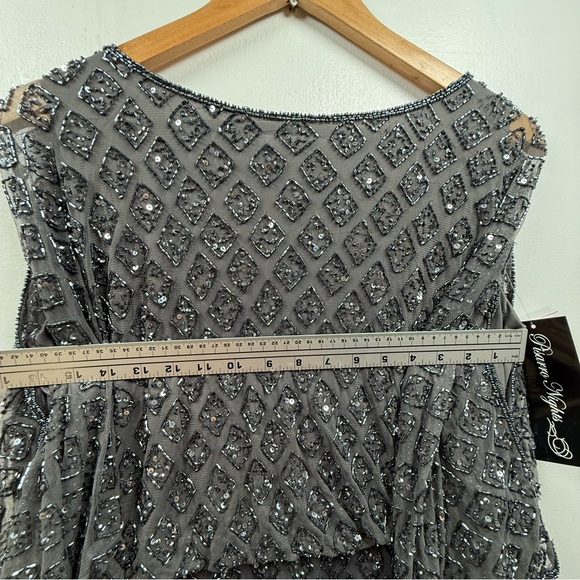 NWT Pissaro Nights Beaded Cold-Shoulder Blouson Cocktail Dress/Gown Gray Size 4 - Picture 8 of 9
